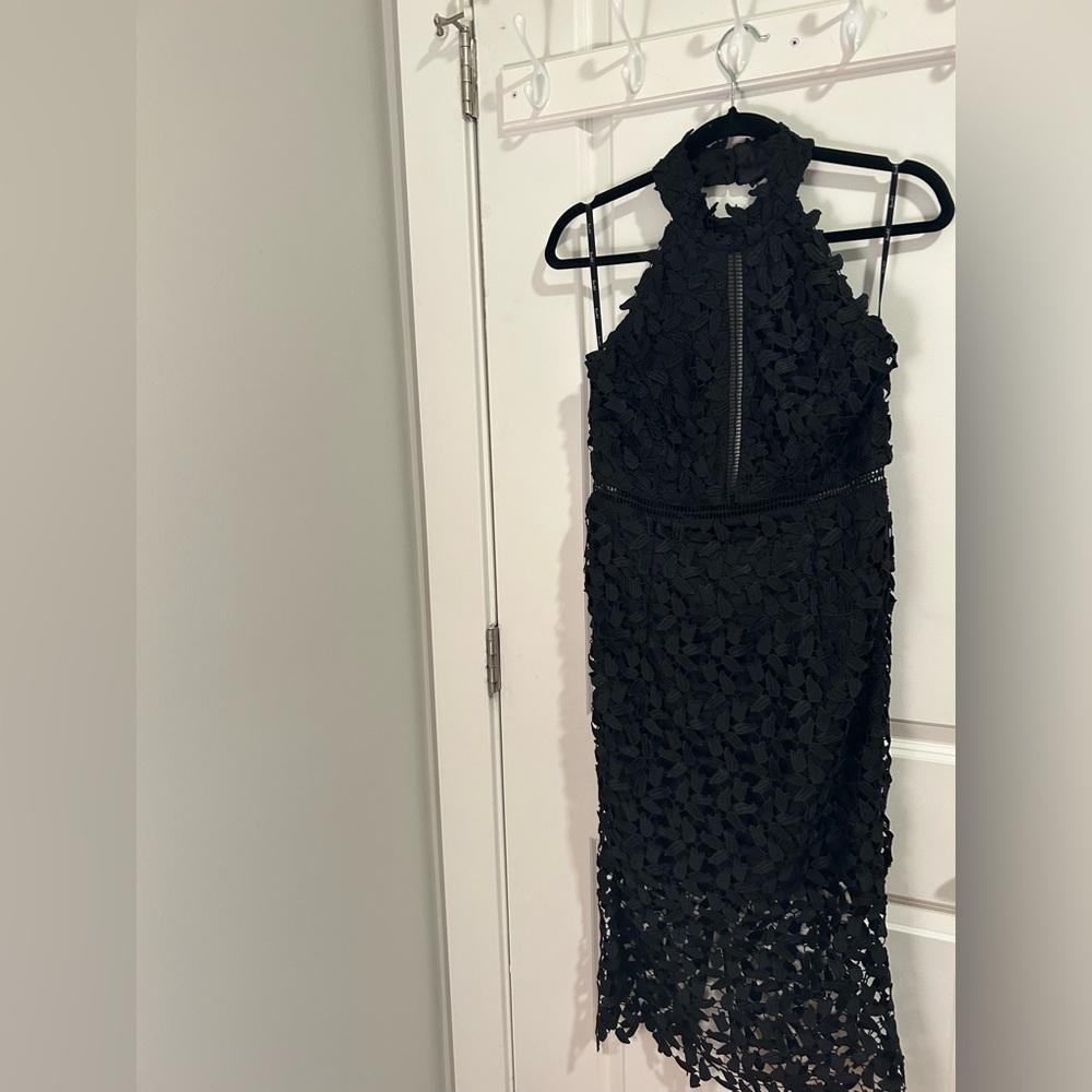 Black Halter Bardot Dress